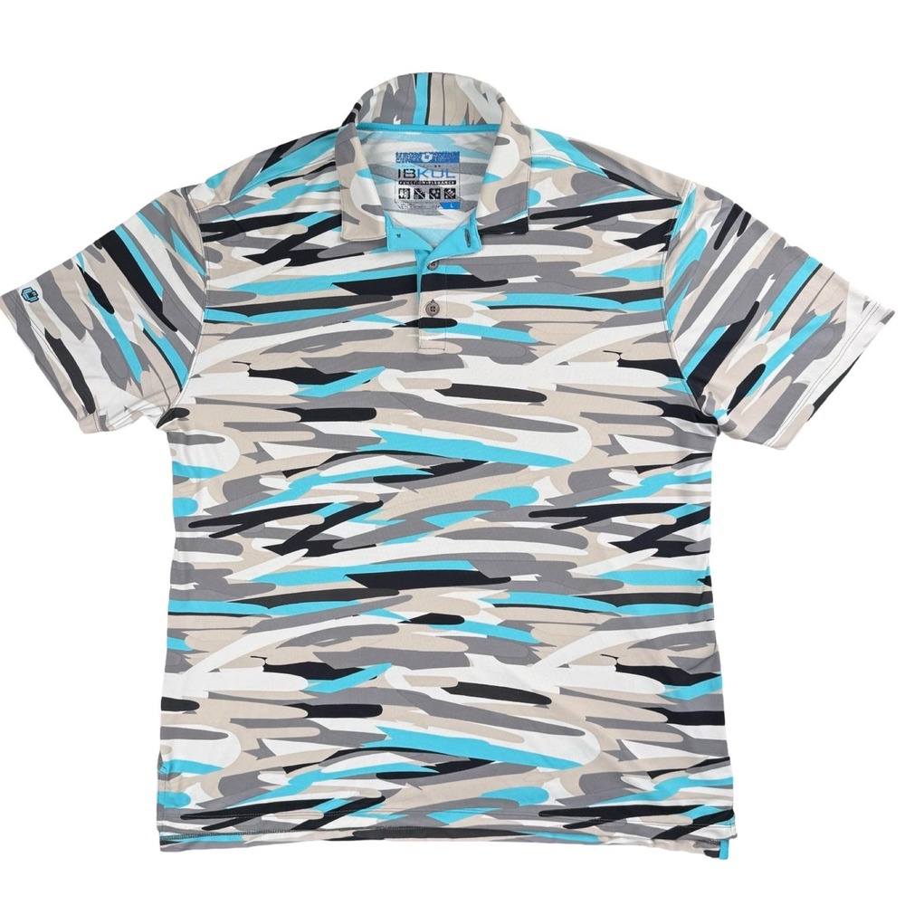 IBKUL IceFil Camo Golf Polo Shirt Blue Gray Performance‎ UPF 50 Mens Large